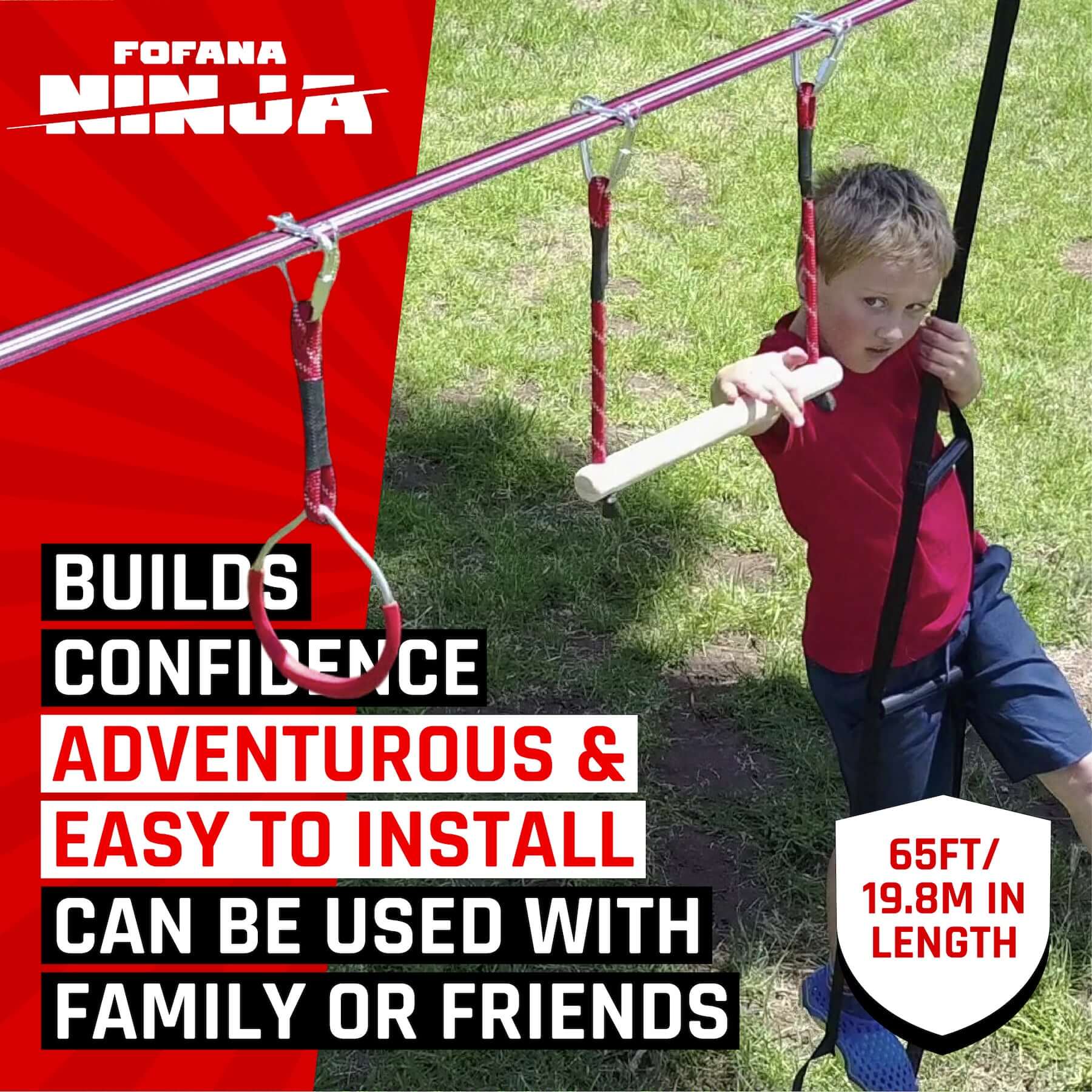 Fofana Ninja Warrior Slackline |32 pieces backyard ninja warrior course | Ninja course kit for kids 32 pieces